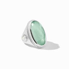 Julie Vos Cannes Silver Statement Ring Aquamarine & Pearl